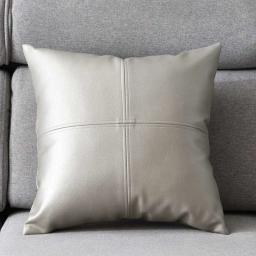 1pc couro do plutônio contraste costura inserção almofada sofá sofá poltrona travesseiro decoração para casa almofadas de enchimento 45x45cm - Image 1