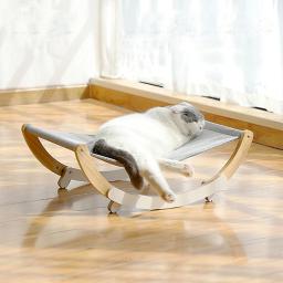 Cama de gato de madeira confortável balanço gatos rede destacável durável forte quadro de madeira filhote de cachorro gatinho interior dormir esteira pet suprimentos - Image 1