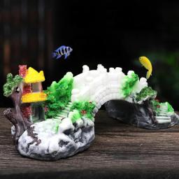 Decoração do aquário tanque de peixes resina ponte fundo decoração paisagismo ornamento pavilhão árvore plantas resina design suprimentos para animais de estimação - Image 3