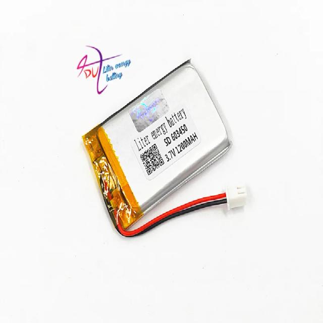 Bateria Recarregável de Polímero de Lítio 603450 1200mAh 3.7V para MP3, Fones Bluetooth e Câmeras com Conexão de 2 Pinos