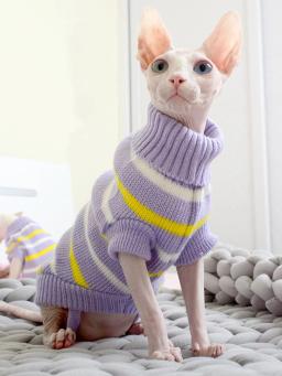 Roupas de gato fashion fofo listrado suéter para gato eshinx inverno fantasia quente pet com capuz malha pulôver moletom mascotas gatos - Image 5