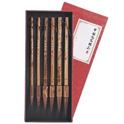 Conjunto de canetas de pincel de caligrafia chinesa, 6 peças, suporte de bambu, ratos, batedores, escova de cabelo para pintura chinesa em uma caixa de presente, materiais de arte - Image 5