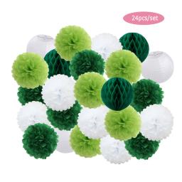 Pompom de papel pendurado para crianças, lanternas brancas, chuveiro de bebê, favor de festa de aniversário azul escuro, decoração de eventos de casamento, meninos e meninas, 24 pcs/set - Image 4