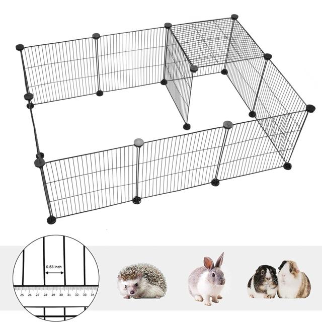 Conjunto de Cercado de Ferro para Animais de Estimação, Ideal para Treinamento, Exercício e Alojamento de Cachorros, Gatos e Coelhos - 12 Peças