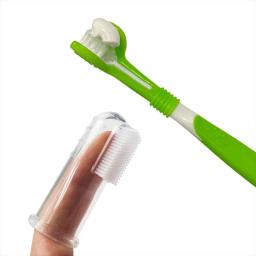 Pet Toothbrush Kit para cão e gato, Cuidados dentários, Três cabeças, Dedo Toothbrush, Dentes limpeza da boca - Image 3