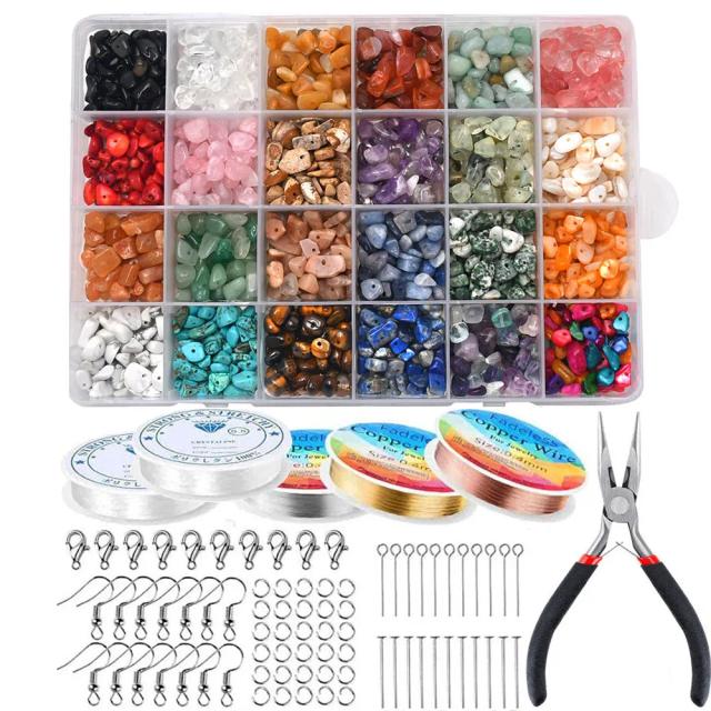 Kit de Pulseiras de Cristal Natural: 24 Cores e 1200 Peças de Pedras Preciosas para Fazer Joias e Suprimentos de Cura.