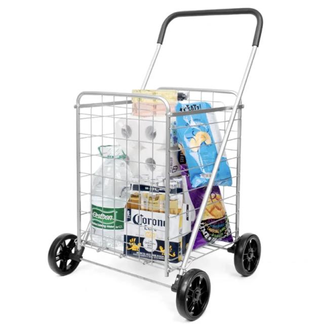 Carrinho de Compras Portátil e Dobrável ALWAYSME com Duas Cestas - Ideal para Animais e Camping