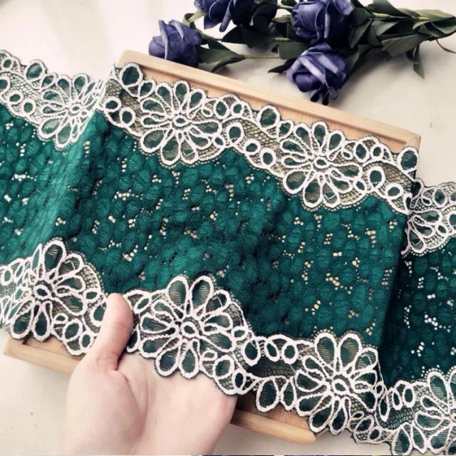Tecido de Renda Elástico Verde e Branco para Decoração Artesanal - 3 Metros de Alta Qualidade e 20cm de Largura para Projetos DIY