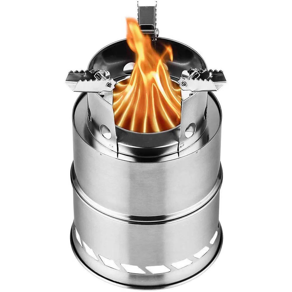 Fogão portátil para acampamento ao ar livre, queima de madeira, mini fogão leve de aço inoxidável, piquenique, churrasco, ferramentas de viagem e aventura - Image 1