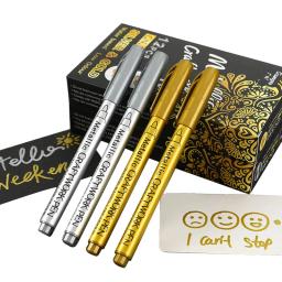 Canetas marcadoras de tinta permanente à prova d'água, 2 unidades, ouro e prata para desenhar estudantes, escola, material de escritório, marcador diy, caneta de artesanato - Image 1