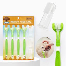 Pet Toothbrush Kit para cão e gato, Cuidados dentários, Três cabeças, Dedo Toothbrush, Dentes limpeza da boca - Image 6