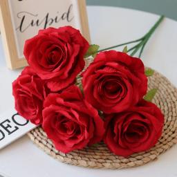 Buquê de flores artificiais de flanela rosa, 5 cabeças, sofisticado, estrada de casamento, materiais florais principais, sala, decoração de casa, adereços fotográficos - Image 4
