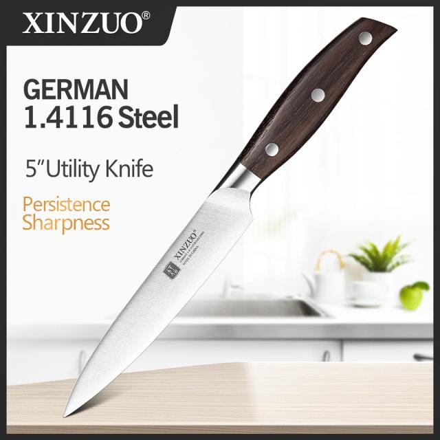 Faca de Chef Xinzuo em Aço Inoxidável 1.4116 - Conjunto Completo de 5 Peças para Cozinha Profissional