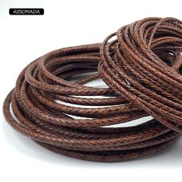 ASSOMADA-Cordão De Couro Redondo para Fazer Jóias, Corda Trançada, Colar, Marrom, Feito À Mão, Tecido, Cabos De Couro De Vaca Genuíno, DIY - Image 3