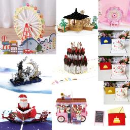 Decorações e convites 3d para aniversários com 38 estilos, bolo com roda de ferro, estrela, lua, gelo, castelo, cartões de visita, natal, envelopes, convite de aniversário - Image 1