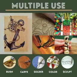 Diy couro pyrography caneta conjunto 7 pçs elétrica escultura em madeira caneta com 5 cabeças & suporte artesanato de madeira acessório para solda em estoque - Image 2