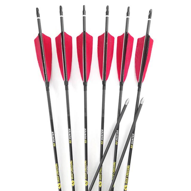 Flechas de Carbono para Arco Recurvo e Longbow - 30 Polegadas, Disponíveis em 500, 600, 700 e 800, Pacotes de 6 ou 12 peças