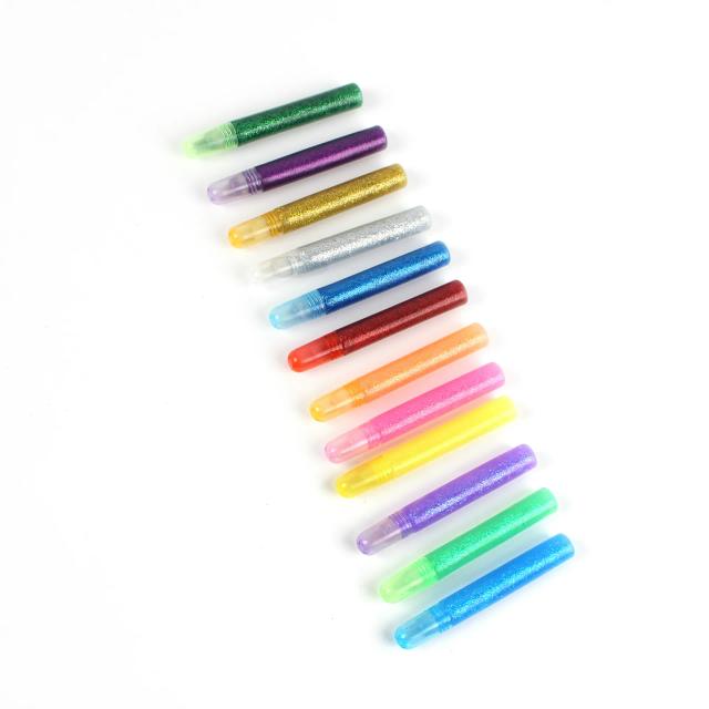 Kit de 12 Peças de Brilho em Pó Adesivo para Pintura Infantil e Artesanato em Papel - Pigmento Lavável em Gel, Ideal para Presentes e Criatividade Infantil