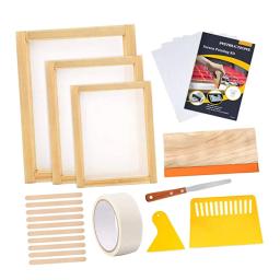 Kit de iniciante de impressão de tela madeira, moldura de impressão de tela de seda com ferramenta espremedora para bolsas de roupas de camisetas diy - Image 3