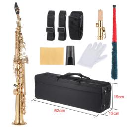 Ammoon latão em linha reta soprano sax saxofone bb b plana woodwind instrumento escudo natural chave carve padrão com estojo de transporte - Image 2