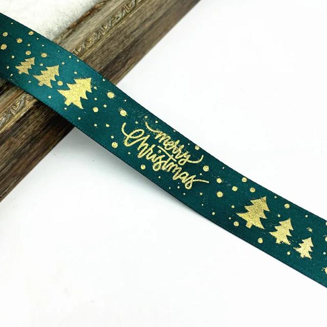 Fita de Natal de Poliêster Cetim 25mm - 5 Jardas por Lote para Embrulho de Presentes, Casamentos e Decorações DIY de Laços de Cabelo
