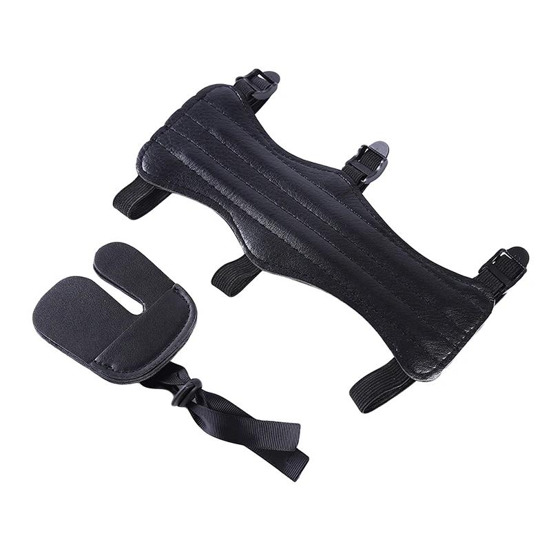 Portátil de couro esportes tiro com arco braço guarda e dedo guia protetor cotovelo caça equipamento acessório alta qualidade - Image 1