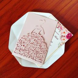 Convites personalizados para festa de casamento, convite diy, impressão doce, rosa claro, 50 unidades - Image 5
