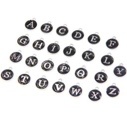 Encantos de Esmalte Dupla Face, Pingentes com Letras Alfabeto, Fabricação de Jóias, Artesanato Artesanal, Branco, K, Preto, 12x15mm, 10Pcs, 26Pcs - Image 1