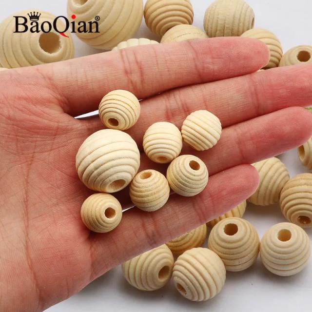Contas de Madeira Naturais para Colmeia 12/20mm - Espaçador Solto Redondo para Joias e Artesanato DIY