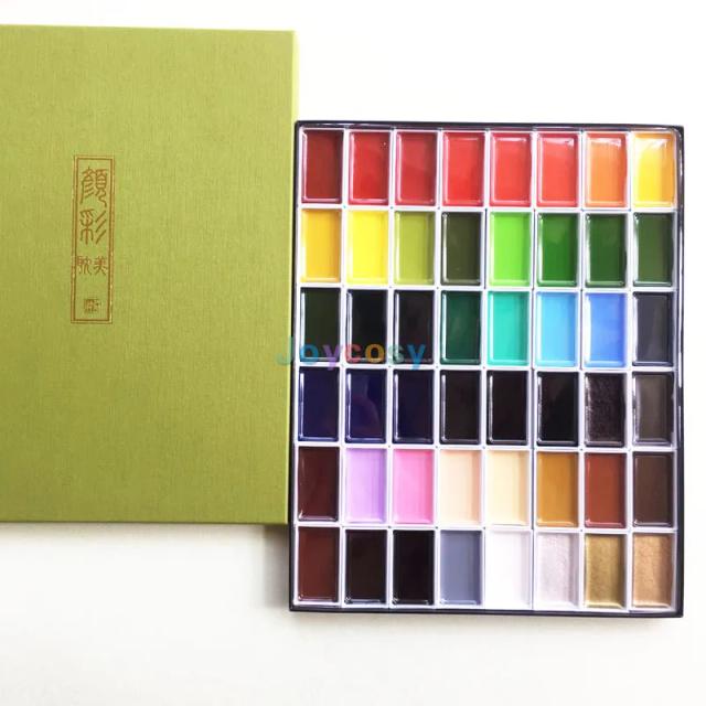 Conjunto de Aquarela Kuretake Gansai Tambi com 48 Cores Brilhantes à Base de Água para Pintura e Esboço