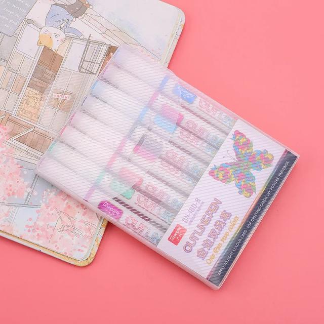 Marcadores de Arte em 12 Cores com Linhas Duplas - Canetas para Caligrafia, Desenho e Scrapbooking