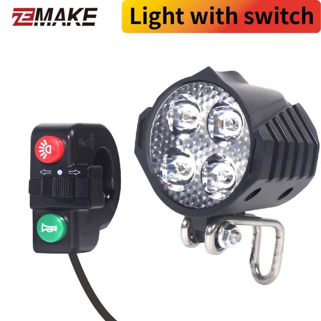 Bicicleta Elétrica Zemake de Última Geração com Iluminação LED Dianteira e Traseira para Ciclismo Noturno 24/36/48/60V
