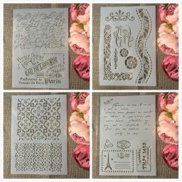 4 Pçs/set A4 Paris Letras Ondulado Flor DIY Camadas Stencils Pintura Scrapbook Coloração Embossing Álbum Modelo Decorativo - Image 1