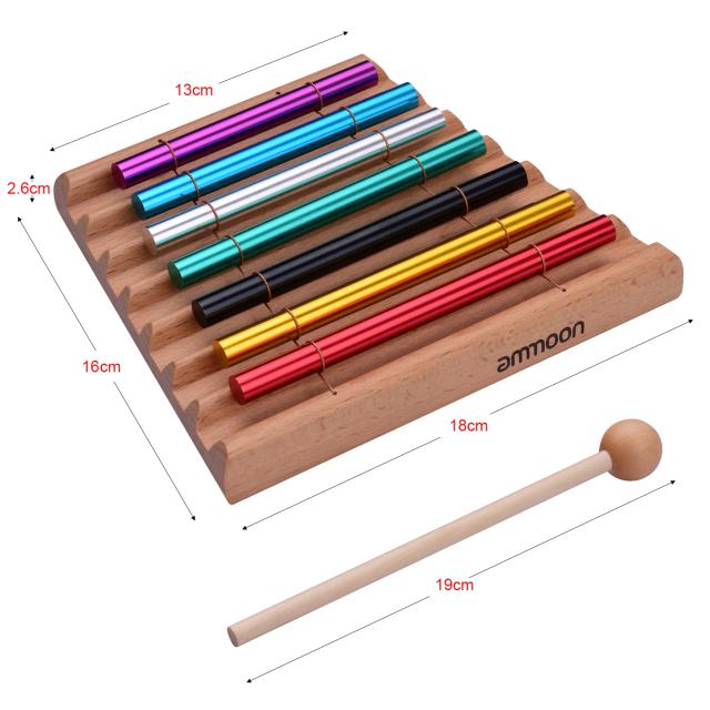Sinos de Meditação Coloridos Ammoon - Brinquedo Musical Educativo Infantil com Malho e 7 Tons de Percussão