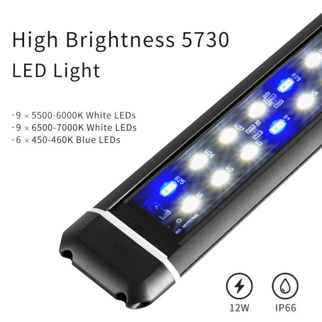 Iluminação LED Brilhante para Aquários: Lâmpada com Suporte Extensível em Branco e Azul para Peixes e Plantas Aquáticas