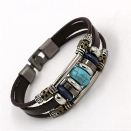 Pulseira de Couro Retro Multi Camadas para Homens e Mulheres, Pedra Natural, Acessórios de Liga, Tendência Jóias, Presente Amizade, Novo Design - Image 5