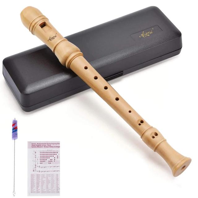 Flauta Soprano de Madeira Aiersi com Estojo Rígido - Blockflute Profissional em Bordo, Estilo Alemão ou Barroco com 3 Peças