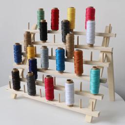 QJH Suporte de linha de madeira com 48 lâminas, rack de linha de costura e bordado e organizador para costura com ganchos pendurados - Image 3