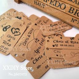 Nome personalizado & data obrigado você tag weding festa decoração favores personalized mini kraft tags favor do casamento - Image 5