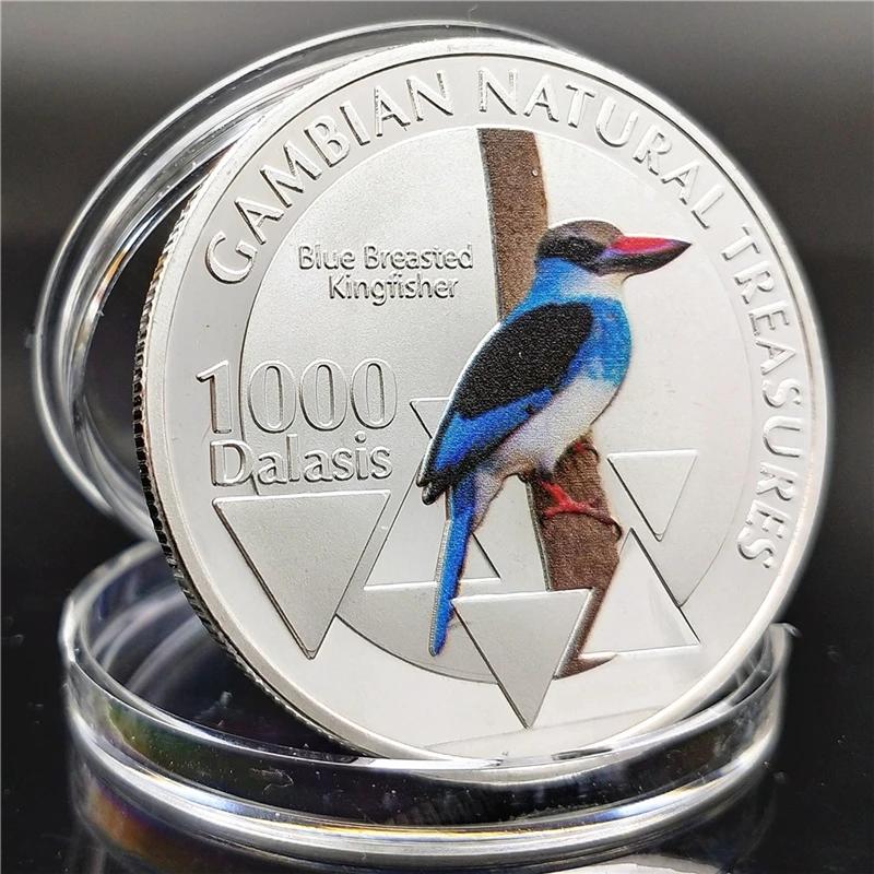 Muito bonito gâmbia natural tesouros animais selvagens moeda de prata macaco flycatcher pássaro áfrica commemoarative moedas presentes - Image 1
