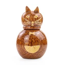 Madeira de coco bonito gato palito titular recipiente organizador artesanal requintado toothpick cotonete caixa armazenamento mesa decoração - Image 1