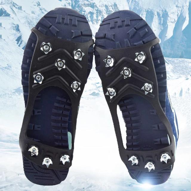 Crampons de Gelo com 8 Pinos Antiderrapantes para Caminhadas em Neve - Chuteiras Pretas para Mulheres M/L