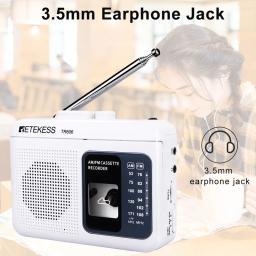Gravador de voz portátil com microfone externo embutido, rádio de reprodução de cassetes, FM e AM, suporte a gravação - Image 4