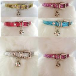 Coleira ajustável com pedras de strass para animais de estimação, cães e gatos, com sinos, decoração de couro, colar de luxo para cães pequenos - Image 2