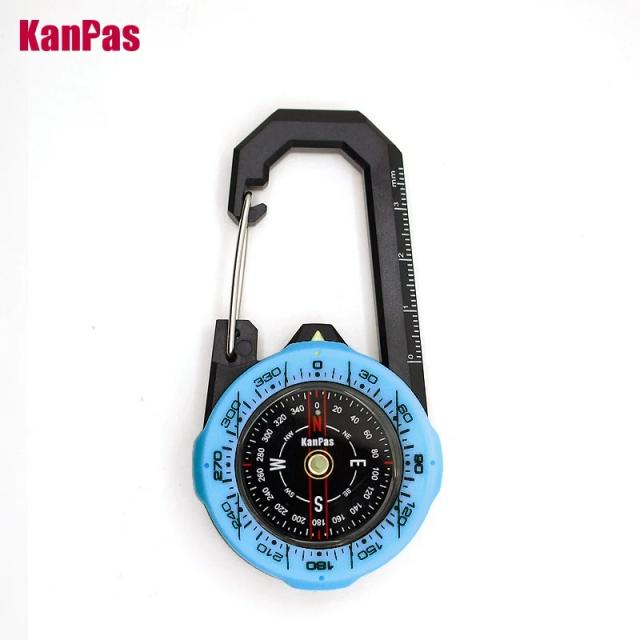 Bússola Externa Kanpas à Prova d'Água com Mosquetão e Sistema Luminoso 1-2-3 na Cor Azul