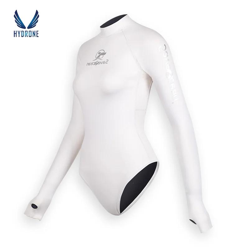 Saveoceano roupa de mergulho 2mm, branca de manga longa sem costas, roupa de mergulho para mulheres, maiô de peça única - Image 1