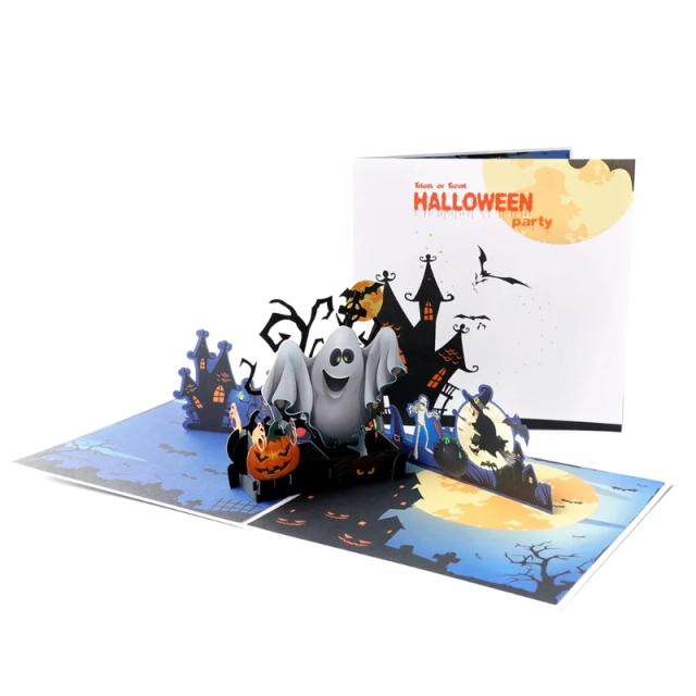 Cartões 3D Destacáveis de Halloween com Bruxa, Abóbora e Fantasma - Ideal para Presentes e Festas com Envelope Inclusa