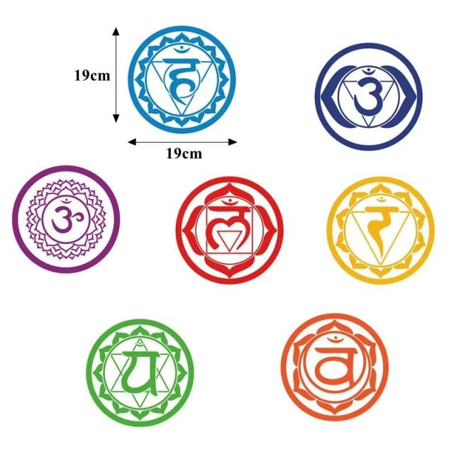 Conjunto de 7 Adesivos de Mandala para Yoga e Meditação - Decoração de Parede com os 7 Chakras para Sala de Estar e Estúdio