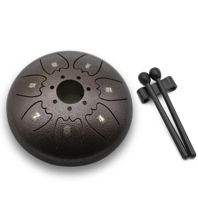 Mini Tambor de Metal 6 polegadas com 8 Tons e Baquetas - Instrumento de Percussão Mão Pan