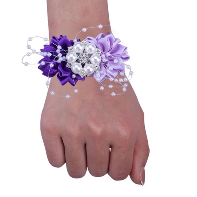 Corsage de Pulso Pérola Rhinestone para Noivas e Damas de Honra - Pulseira Elástica Elegante para Casamentos e Festas DIY